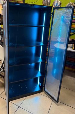 Modern Black 5-Tier Display Cabinet with acrylic  Doors and LED Lights, 63”Tall Storage Bookshelf, 2