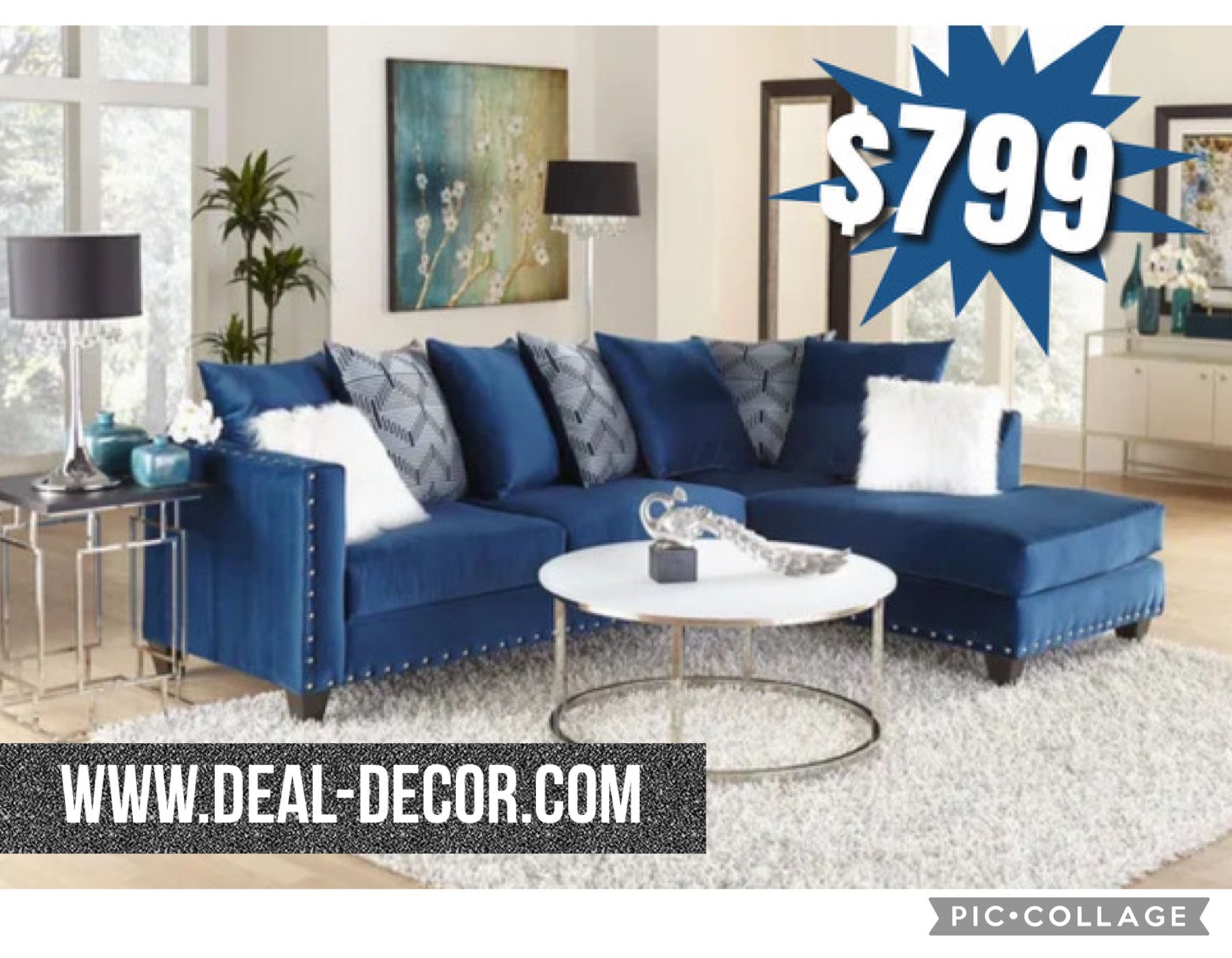 New Blue And White Sectional Sofa Couch