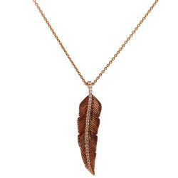 18kt Rose Gold .25ct te Diamond Feather Pendant With Chain 16"