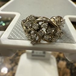 14 K Gold And Diamond  Cluster Ring 
