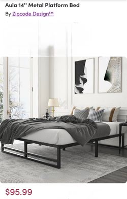 FULL Aula 14In Metal Platform Bed Frame With Under Bed Storage - Black New - Open Box
