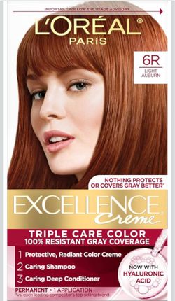 L’Oreal Excellence Creme Hair Color – 6R Light Auburn – 3 Boxes, Sealed (Boxes Dented)