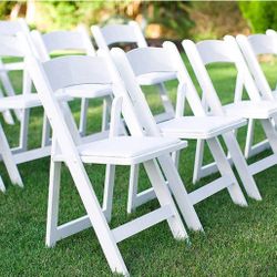 Folding Chair, White,Padded Seat, Double-Braced Frame, UV Protected Resin, Stackable, Indoor/Outdoor Use, Ideal for Weddings, Parties, & Eve