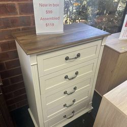 (New in box ) OKD Farmhouse 5 Drawers Dresser for Bedroon Chests Storage Organizer for Living Room, Antique White