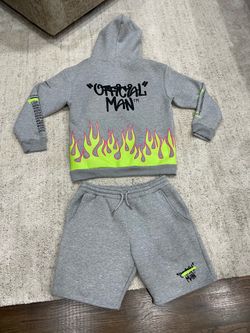Men’s Boohoo 2 Piece Flame Outfit Hoodie & Shorts New