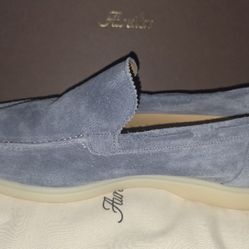 AURELIEN Light BLUE Suede Yacht Loafers