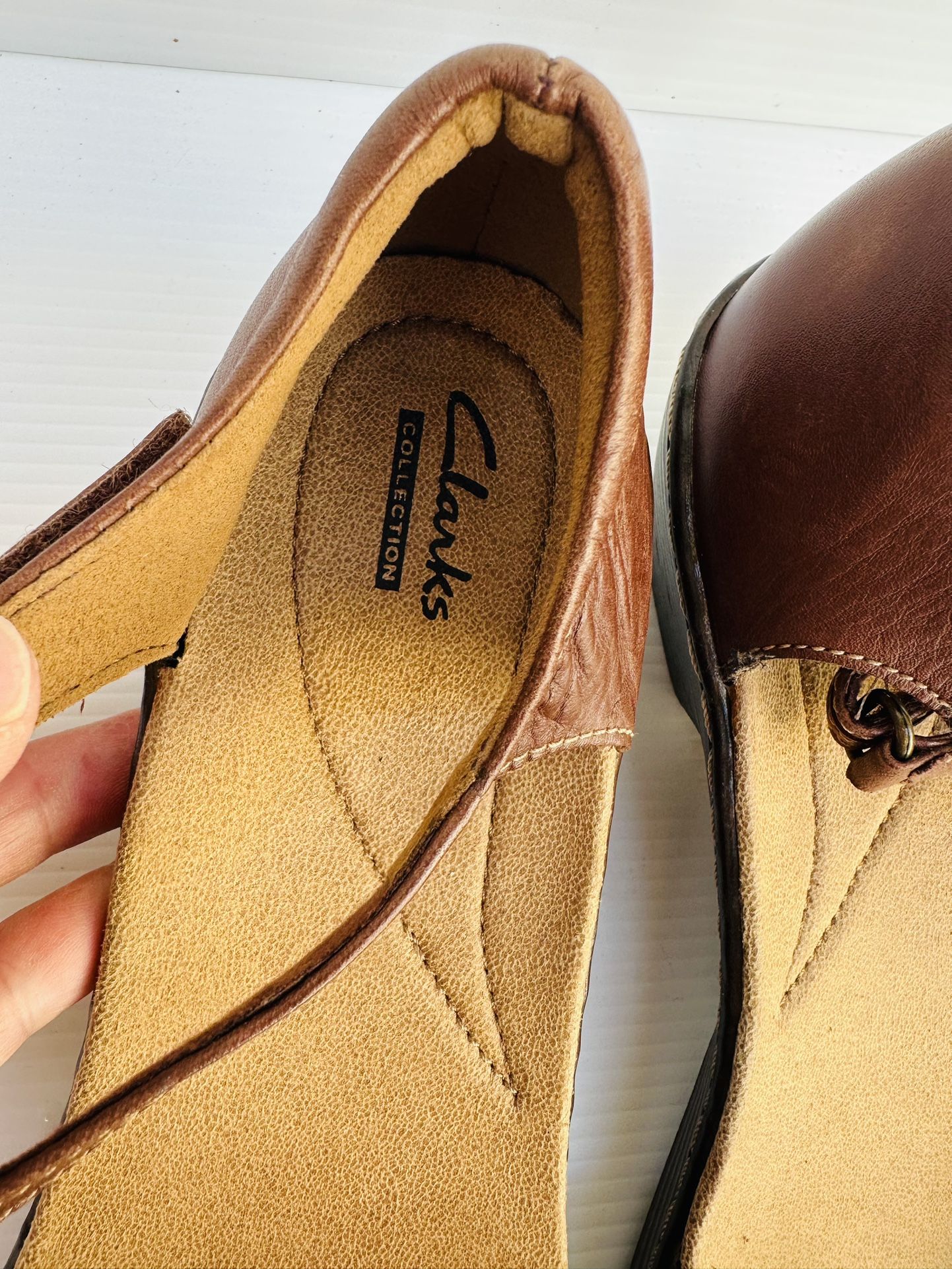 NWT CLARKS Leather Brown Mary Jane Chunky Heels Shoes Size 11