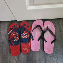2 Pair Woman's Size 10 Boston Red Sox Flip Flops