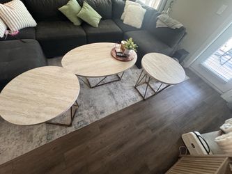 3 Piece Faux Marble Coffee and Side Table Set