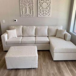 Brand New Cream Sectional With Free Ottoman 