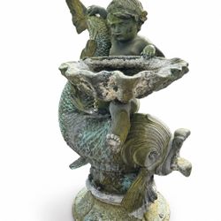 Cherubs and koi fish bronze fountain sculpture 