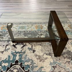 Glass Top & Wood Base Coffee Table