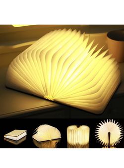 Book Lamp Folding Mood Light, Novelty LED Night Light Book-Shaped Light, USB Rechargeable Wooden Bedside Table Lamp Decor Light, Birthday Gift