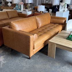 Sofa Genuine Leather Brown Cognac Color - 34'H X 88.5'W X 38'D-DELIVERY AVAILABLE 