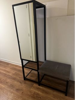 Industrial Entryway Coat Rack Bench w/ Mirror