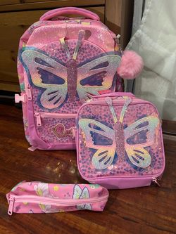 Girls Pink Butterfly Backpack Set 3-Piece