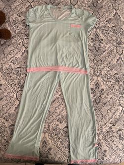 Women's Pajama Set Mint Green with Pink Lace