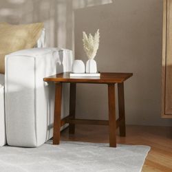 Solid Wood Farmhouse End Table, Trestle Style Accent Table in Walnut，$60