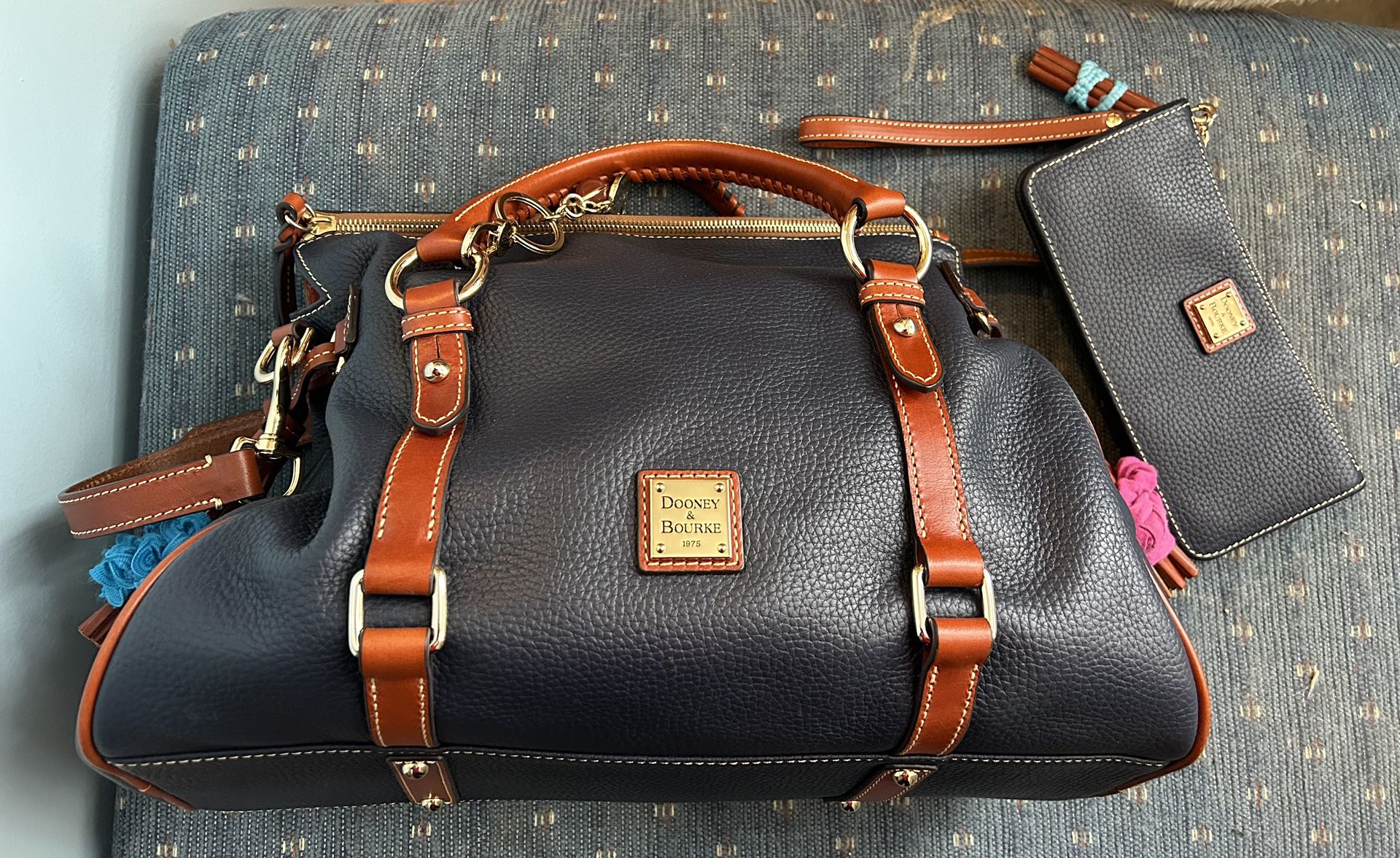 Dooney and Bourke (Navy Blue) Florentine Satchel With Matching Wall 