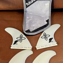 These are Futures Thermotech surfboard fins. 
Made from a durable composite material designed to have a consistent flex pattern. 