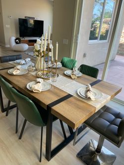 Wood Top Dining Table with Black Metal Legs