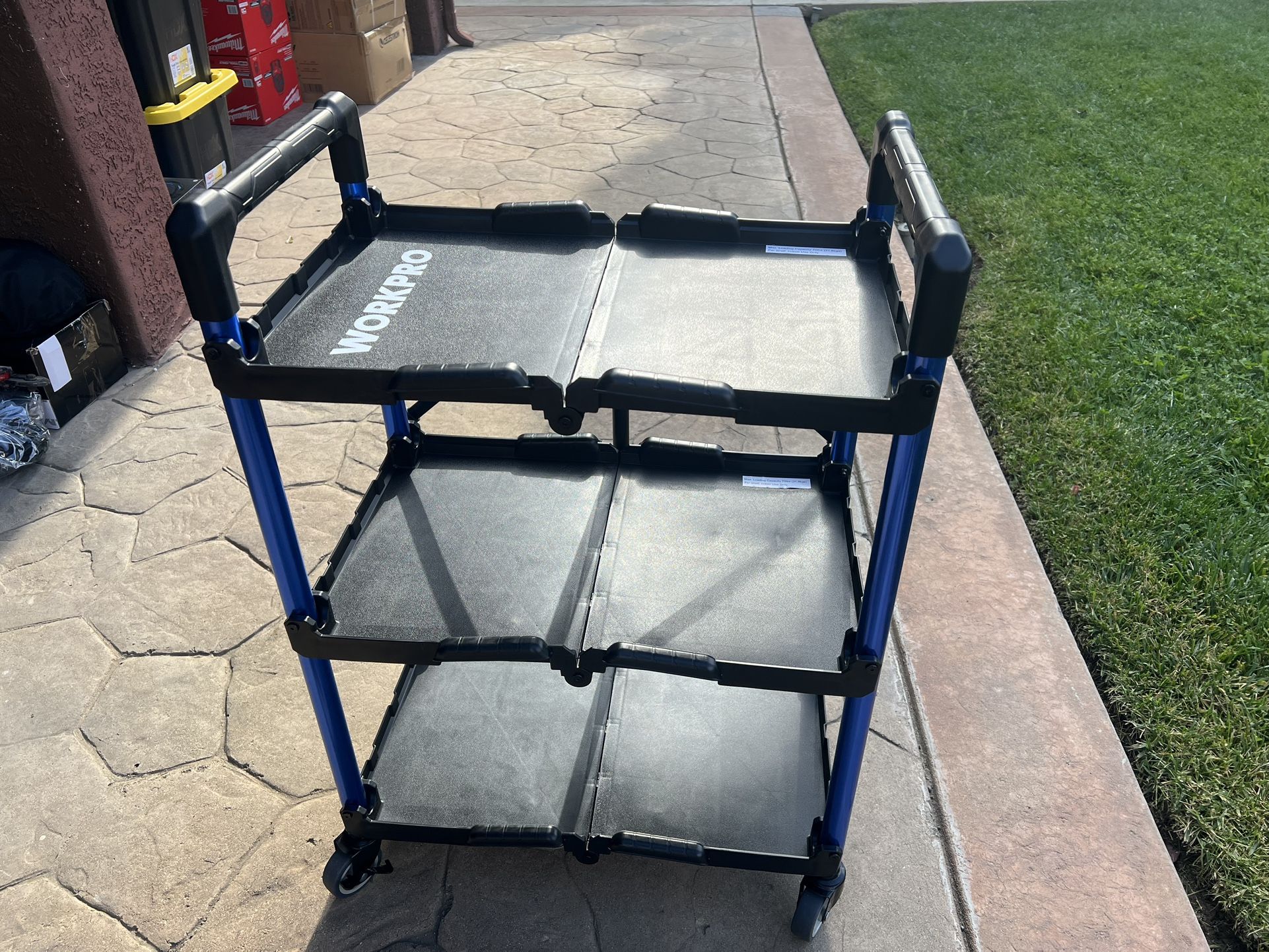 WORKPRO 3-Tier Collapsible Service Cart, 210 LBS Foldable with Wheels Aluminum