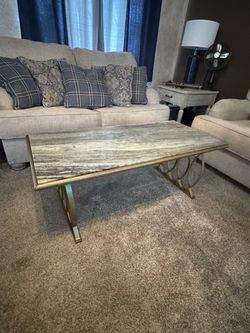 Marble Top Coffee Table with Gold Metal Base
