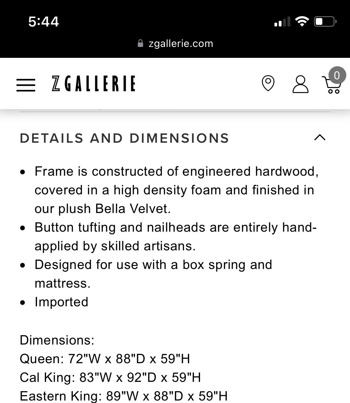 Z GALLERIE JAMESON BED CAL KING W/ FREE MEMORY FOAM MATTRESS!!! for