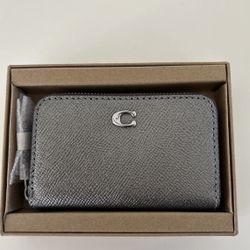 Coach Boxed Metallic Leather Small Card Case Gunmetal