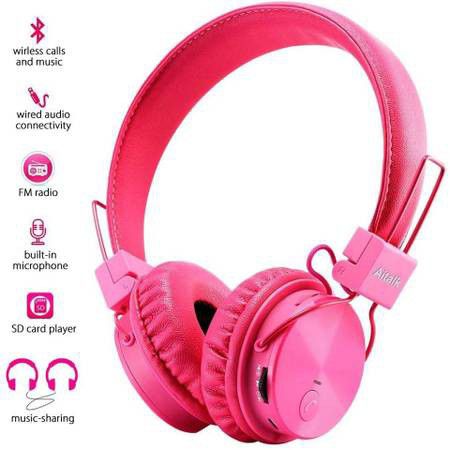 Brand New Pink Kids Bluetooth Headphones Wireless Wired Mic Calls
