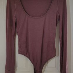 Free People Settle In Scoop Neck Long Sleeve Bodysuit In Rose Pink Size Medium 