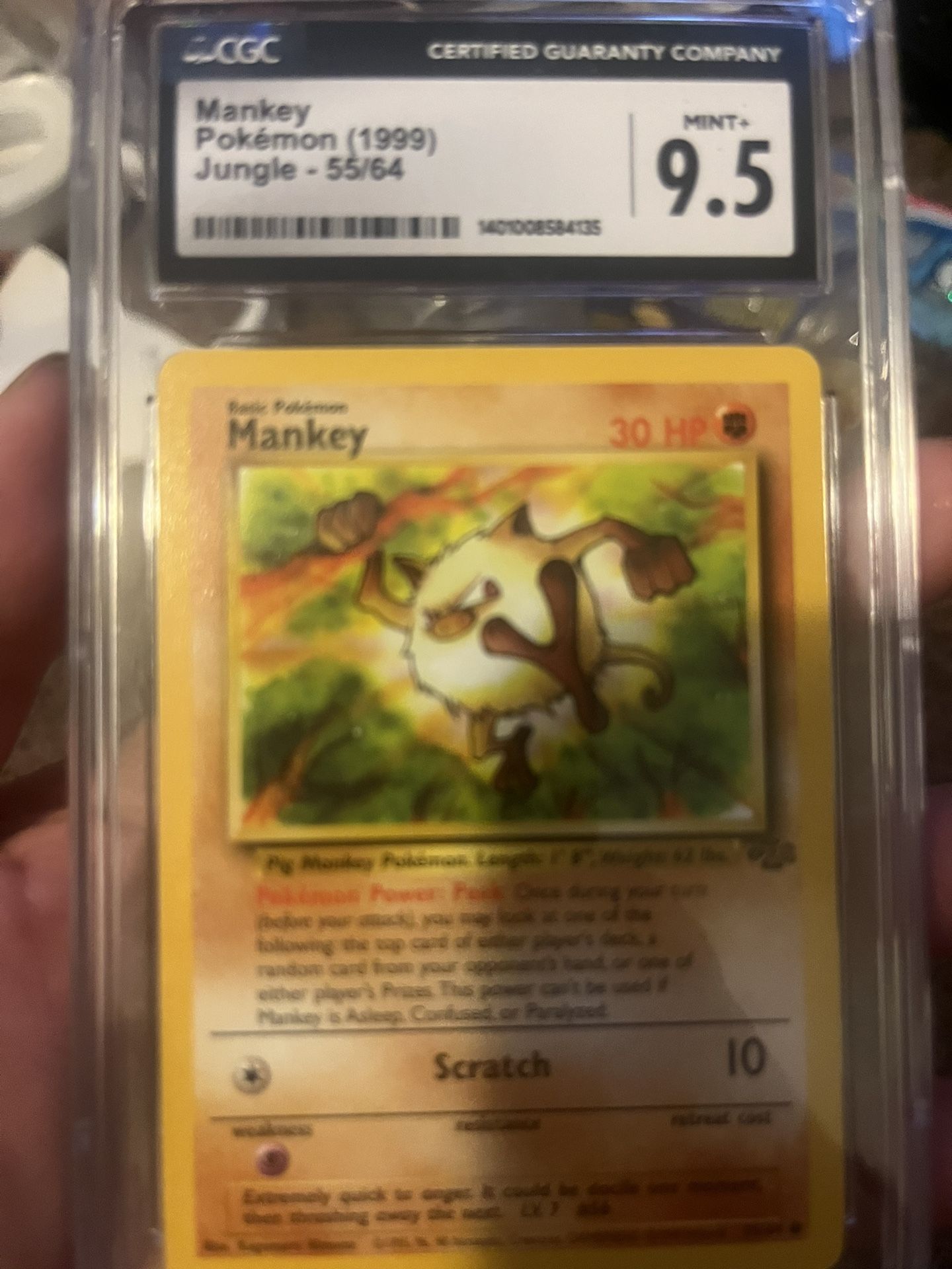 Mankey Jungle 1999 Cgc 9.5 Graded Pokémon Card