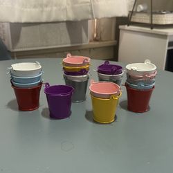 Lot Of Tiny Colorful Metal Buckets 
