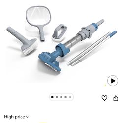 5-in-1 Rechargeable Spa Vacuum Essential Kit - Multi-Angle Head, Section Pole, 3 Hand Tools: Skimmer, Scrubber, and Brush. Cold/Hot Water Safe, Ideal 