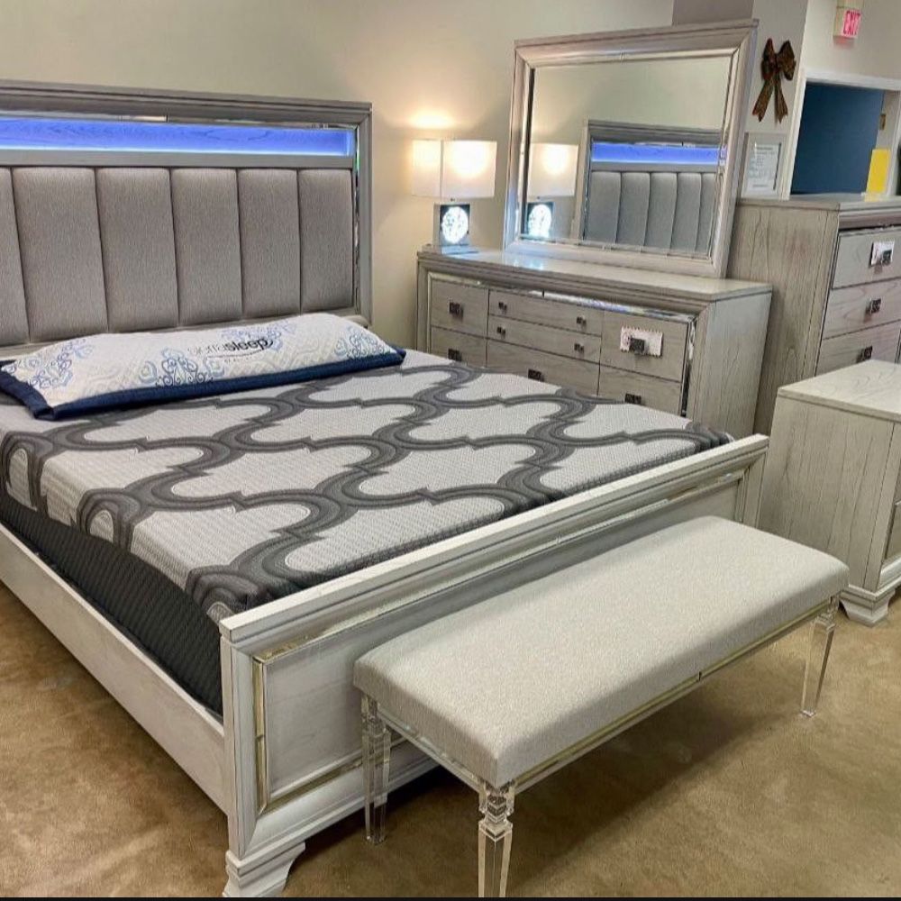 NEW VAIL KING AND QUEEN SIZE BEDROOM SET WITH DRESSER MIRROR NIGHTSTAND CHEST WITHOUT MATTRESS AND FREE DELIVERY 