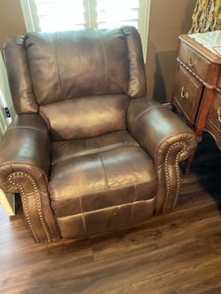 Brown Leather Recliner Chair with Nailhead Trim        FREE