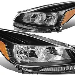 DNA MOTORING Headlight Assembly Compatible With 2013-2016 Ford Escape, Driver & Passenger Side, Black/Amber, HL-OH-FESC13-BK-AM