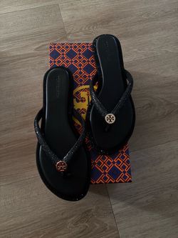 Tory Burch Black Embellished Flip Flop Sandals