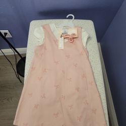 New Cupcakes and Cashmere Kids Pink Bow Overall Dress Outfit Size 7