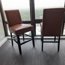 Brown Pleather High Cushioned Barstools with Black Legs
