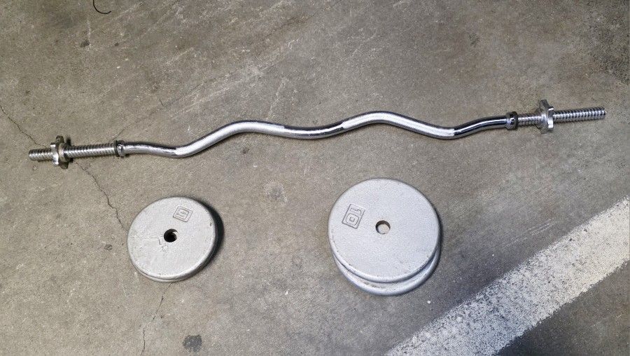 Curling Bar With Weights, Pre-owned
