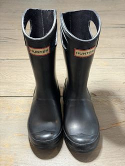 Preowned black Hunter original kids grab handle rain boots size boys US 13