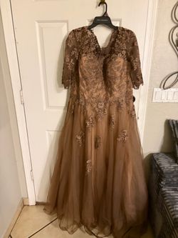 Size 18 Brown Lace Floral Formal Evening Gown