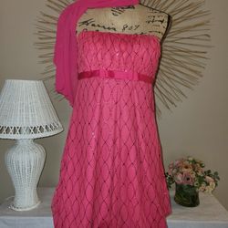 Nwt Pink Sparkle Strapless Dress Size L