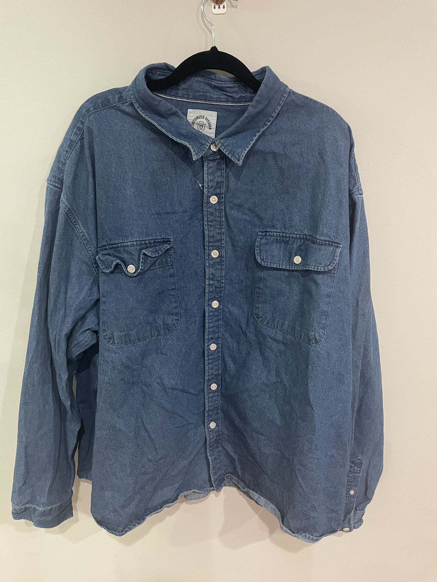 Dubinik Customized Version Mens Size 4XL Long Sleeve Button Up Blue Jean Jacket