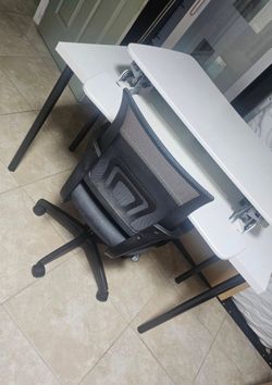 White Desk with Black Mesh Office Chair