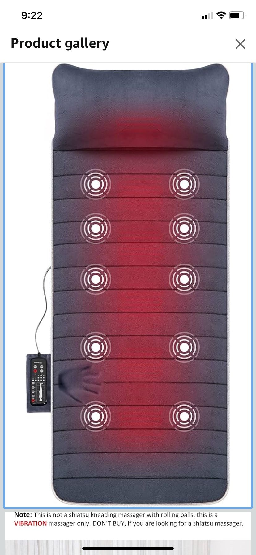 Snailax Memory Foam Full Body Massage Mat with Heat, Back Massager with 10 Vibration Motors, 6 Heating Pads, Massage Chair Pad for Neck, Back, Waist, 