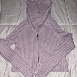 Aeropostale Pink Full Zipper Ribbed Sweater Hoodie Hooded Cropped 