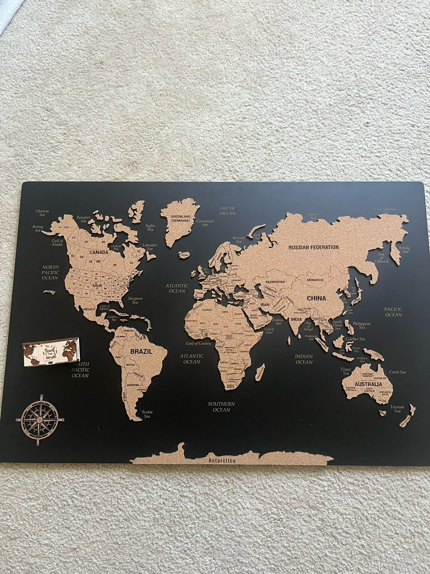 World Map Cork Board