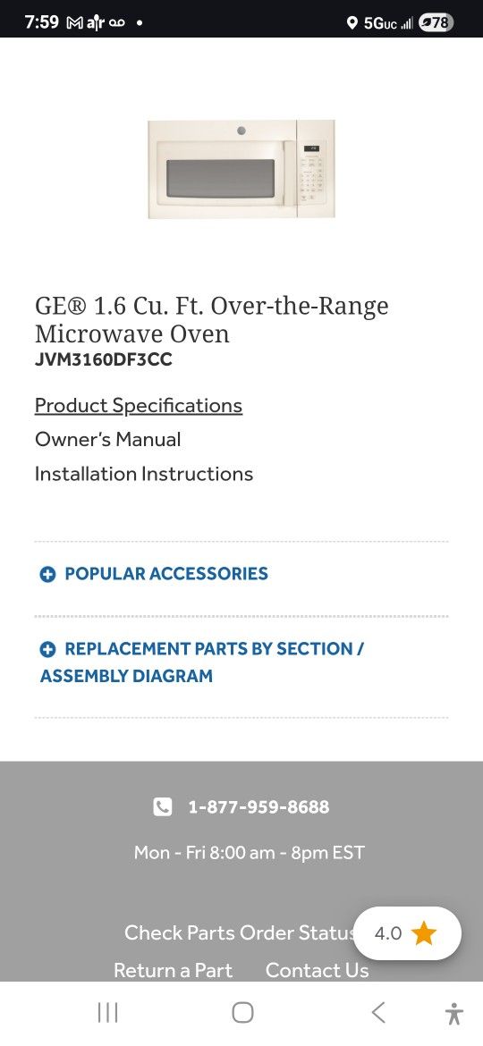 GE® 1.6 Cu. Ft. Over-the-Range Microwave Oven
